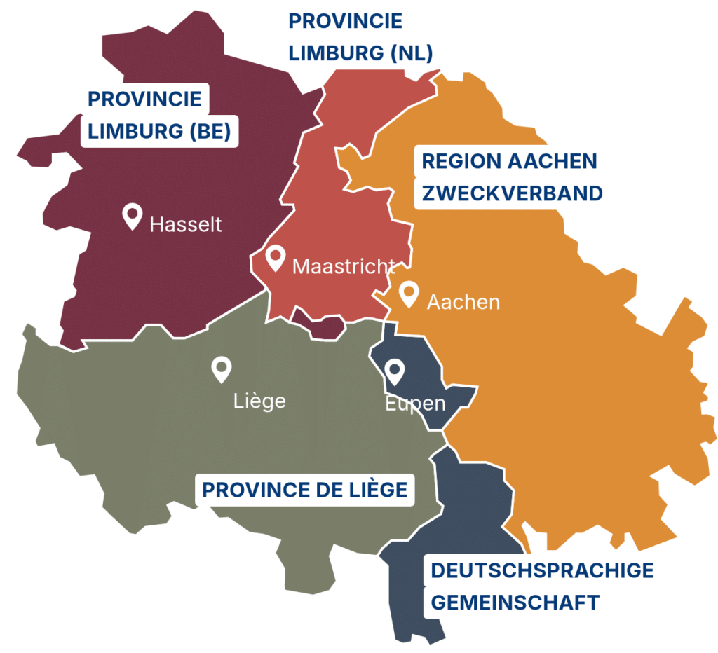 Carte des cinq régions partenaires de l'Euregio Meuse-Rhin